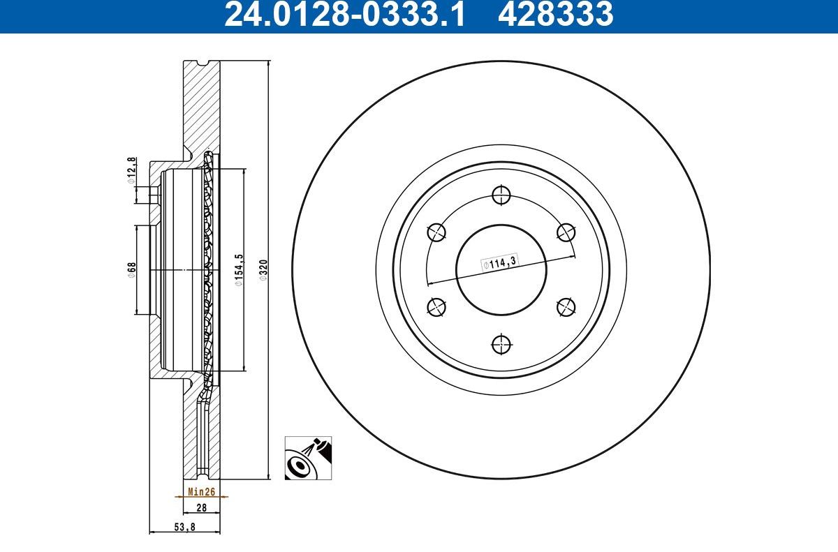 Тормозной диск ATE. Артикул 24.0128-0333.1