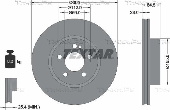Тормозной диск Textar Pro+ для Mercedes-Benz C-Класс IV (W205, C205) 2013-2026. Артикул 92330805