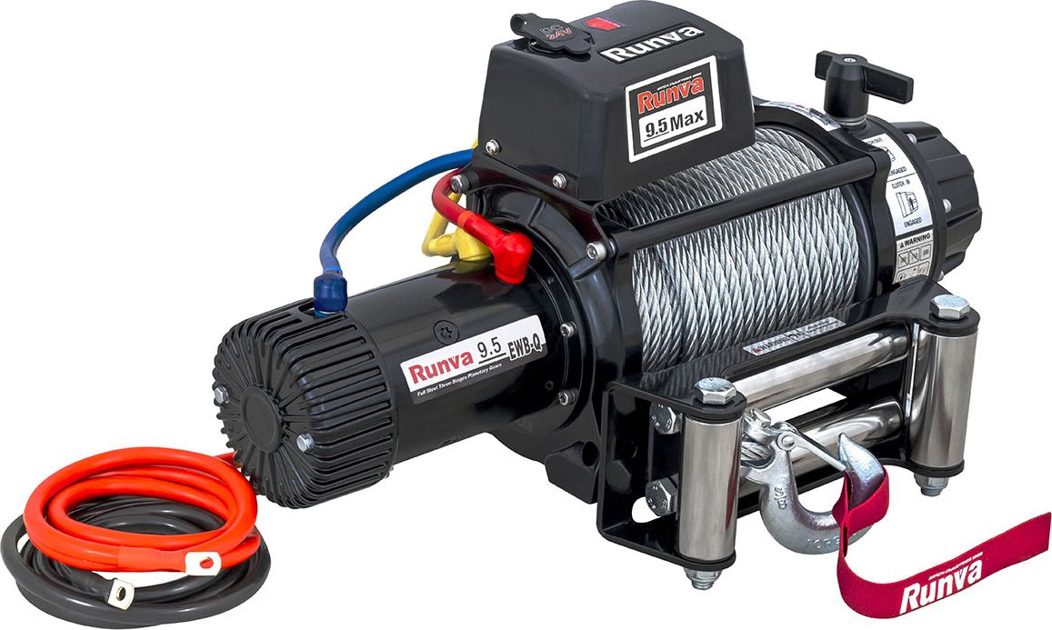 Лебёдка электрическая 24V Runva 9500 lbs 4350 кг (влагозащищенная) стальной трос. Артикул EWB9500S-Q24V