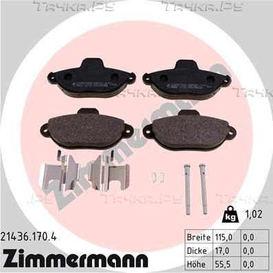 Тормозные колодки Zimmermann передние для Fiat Punto II 1999-2012. Артикул 21436.170.4