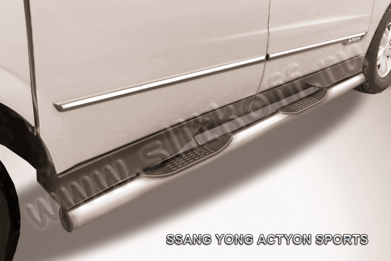 Пороги Slitkoff d76 с проступями для SsangYong Actyon Sports I рестайлинг 2012-2026. Артикул SYAS005