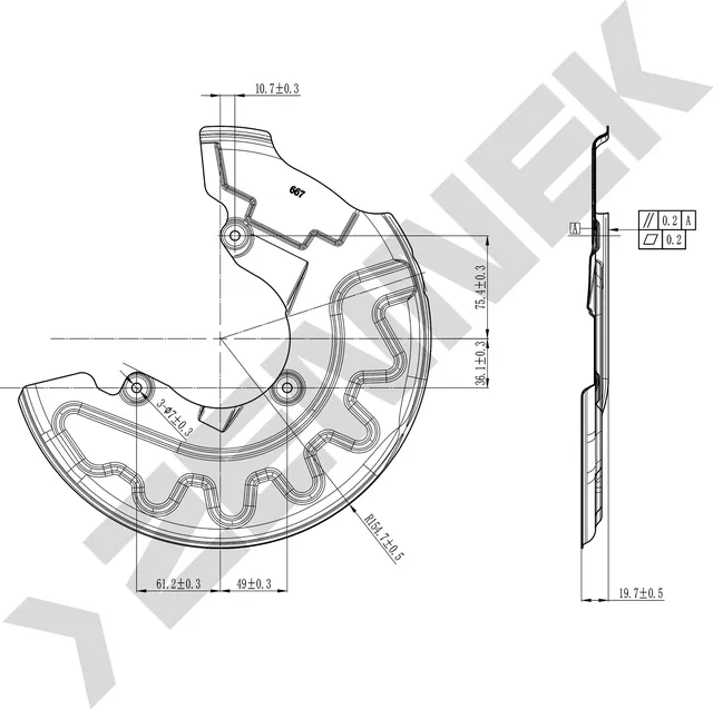 Защита тормозного диска передняя левая VW  POLO (9N) 01-09, POLO SEDAN (9A) 02- (Zennek). Артикул DCD0163
