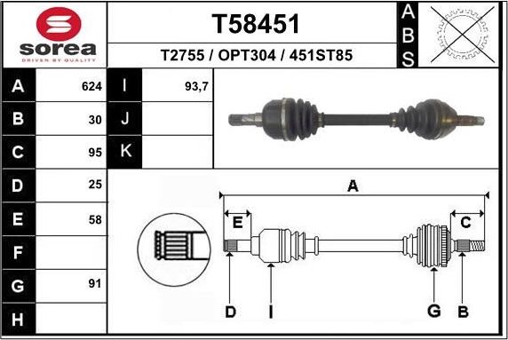 Полуось (привод в сборе, приводной вал) EAI. Артикул T58451