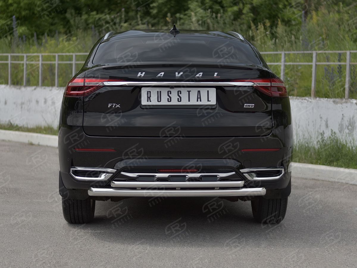 Защита RusStal заднего бампера d63/42 (дуга) для Haval F7x 1.5 4WD 2019-2022. Артикул HF7XZ-003844