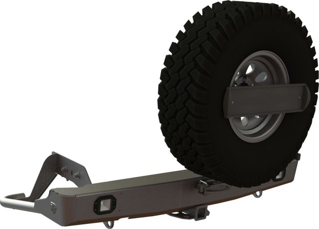 Бампер силовой STC задний для Mitsubishi L200 V 2015-2018 с квадратом под фаркоп, кронштейном крепления запасного колеса по центру, кронштейном крепления гос номера и фарами заднего хода/ ПТФ. Артикул STC-ML200/15-BR-C1-L2