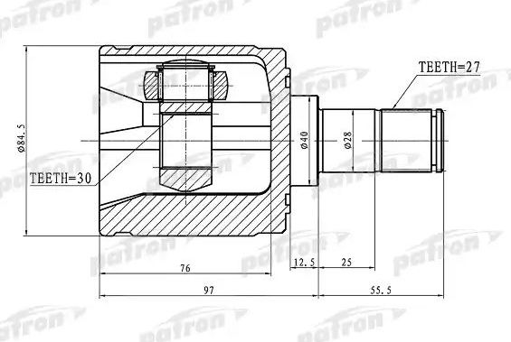 Шрус внутренний (граната) Patron передний правый для Honda Stream I 2001-2006. Артикул PCV1340