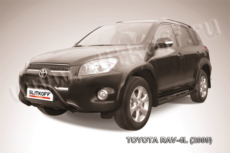 Кенгурятник Slitkoff d76 мини ЧЕРНЫЙ матовый для Toyota RAV4 III LWB 2009-2010. Артикул TR409L-006B