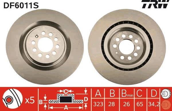 Тормозной диск TRW передний для SEAT Leon I 2001-2006. Артикул DF6011S