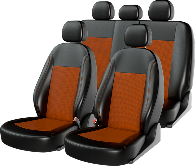 Чехлы универсальные CarFashion Atom Leather на сидения авто, цвет Черный/Оранжевый/Оранжевый. Артикул 10954