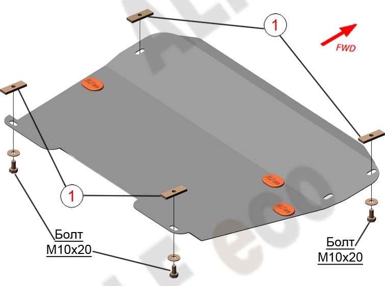 Защита алюминиевая Alfeco для картера и КПП Renault Megan I 1995-2002. Артикул ALF.18.01 AL4