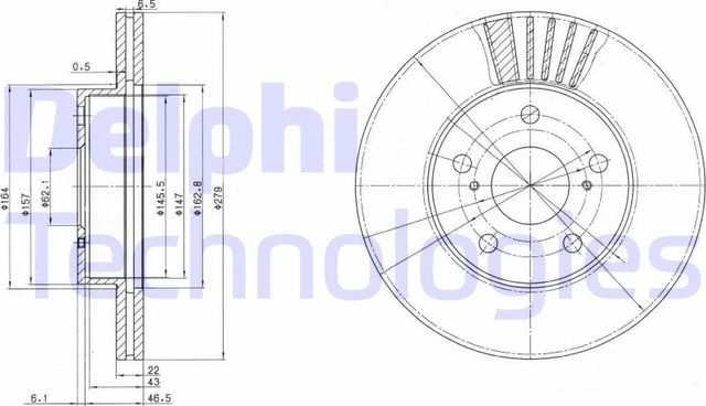 Тормозной диск Delphi передний для Toyota Previa I (XR10, XR20) 1990-1997. Артикул BG3171