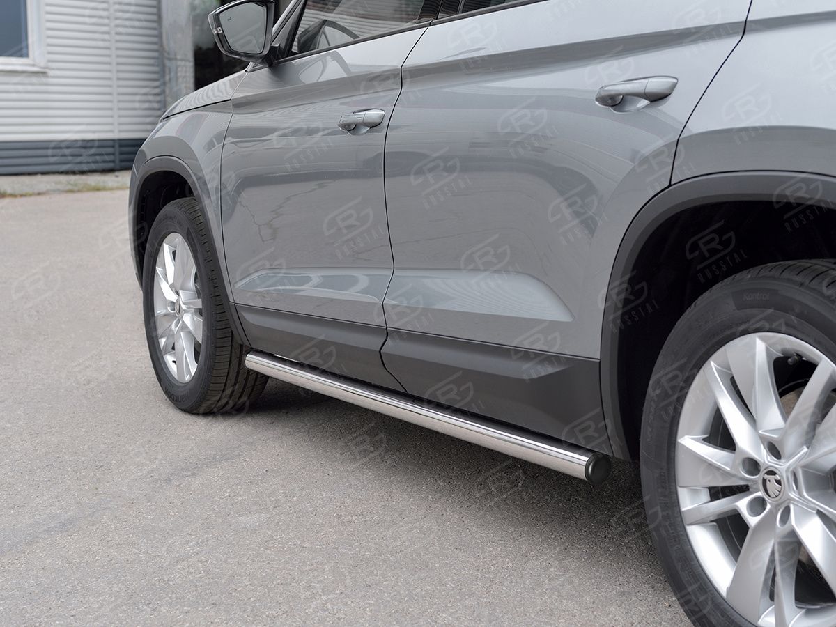 Защита порогов RusStal труба d63 (вариант 2) для Skoda Kodiaq 2017-2026. Артикул SKKT-0027762