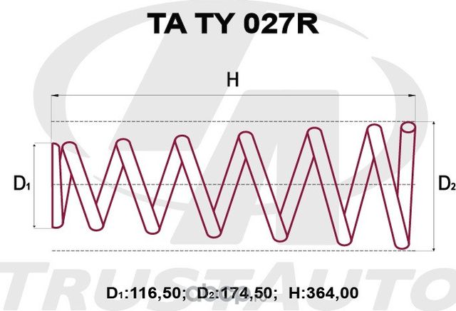 Пружина подвески усиленная () (Trustauto). Артикул TATY027R