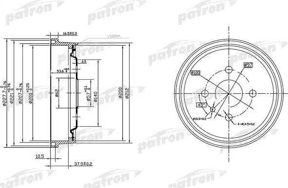 Тормозной барабан Patron задний для Opel Kadett E 1984-1992. Артикул PDR1118