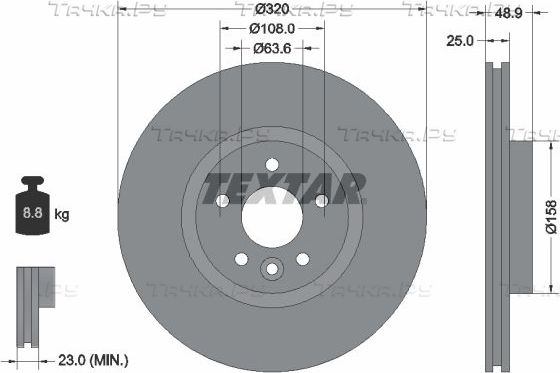 Тормозной диск Textar Pro передний для Volvo V40 Cross Country I 2012-2019. Артикул 92282103
