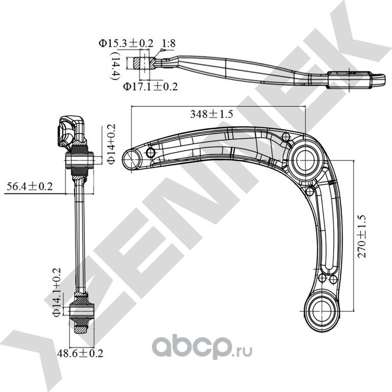 Рычаг передний правый PEUGEOT 308, CITROEN C4 08 (Zennek). Артикул DCA0184