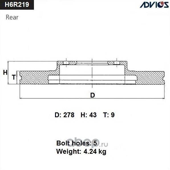 Тормозной диск Advics. Артикул H6R219B