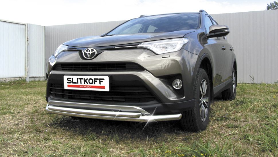 Защита Slitkoff переднего бампера d57+d42 двойная для Toyota RAV4 IV рестайлинг 2015-2019. Артикул TR415-001
