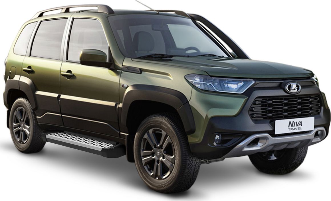 Пороги алюминиевые Rival Bmw-Style круг для Lada Niva Travel 2021-2026. Артикул D160AL.6006.1