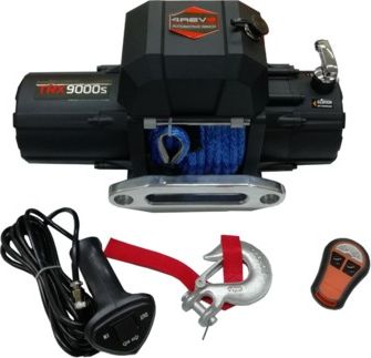 Лебёдка электрическая 12V 4Revo 9000 lbs 4082 кг (синтетический трос) с узким барабаном и пультом радиоуправления. Артикул 4R-W090B