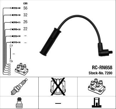 Высоковольтные провода (провода зажигания) (комплект) NGK для Renault Megane I 1999-2003. Артикул 7200