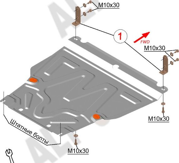Защита алюминиевая Alfeco для картера и КПП Geely MK Cross 2010-2016. Артикул ALF.08.08 AL4