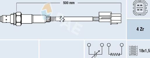 Лямбда-зонд (кислородный датчик) FAE для Mitsubishi Pajero Pinin 2000-2007. Артикул 77292