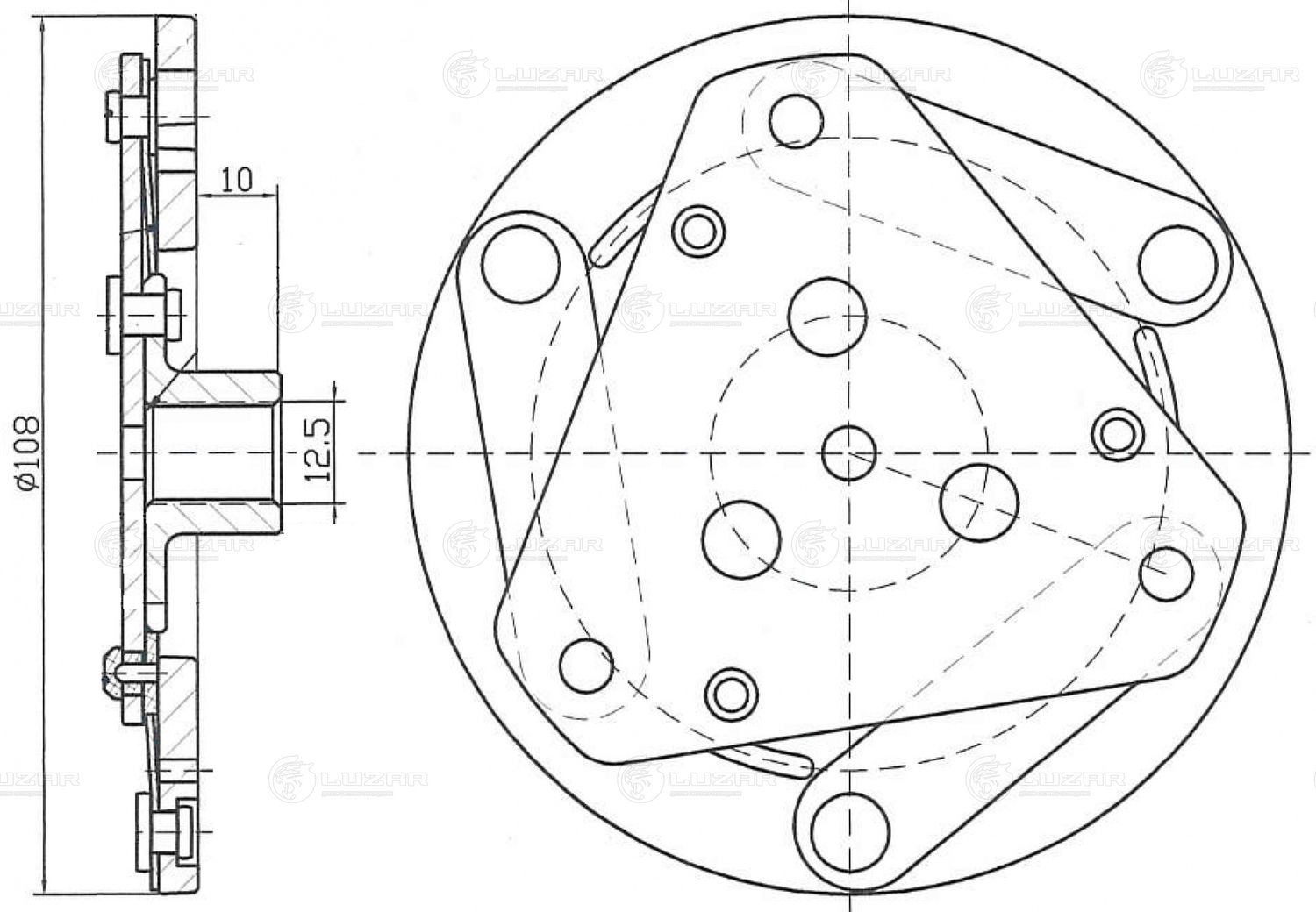 Пластина прижимная муфты компрессора кондиц. Лада 2190 "Гранта" (15-) (тип KDAC) (Luzar). Артикул LCP 0109