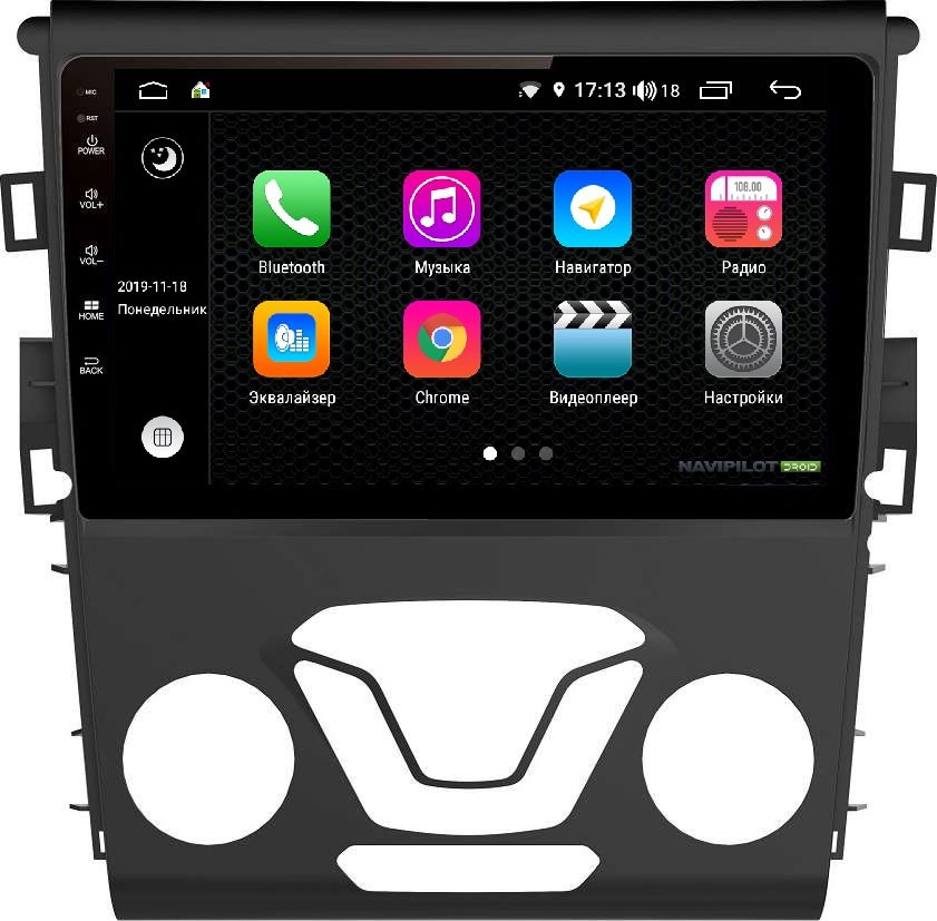 Штатное головное устройство NaviPilot с экраном 9" Android 9, 4G, DSP, сенсорные кнопки для Ford Mondeo V 2014-2019. Артикул NPD9L-WRG-F377-09