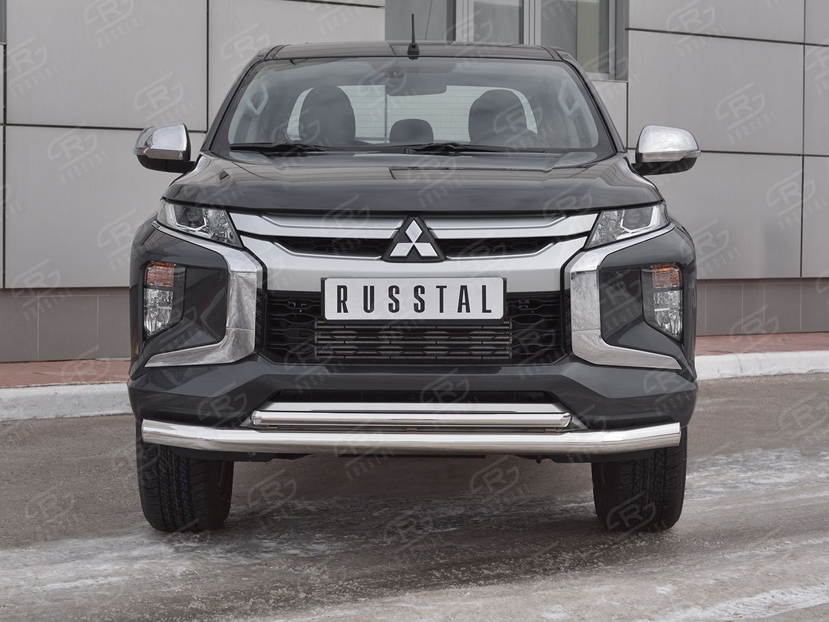 Защита RusStal переднего бампера d76 секции d42 дуга для Mitsubishi L200 V рестайлинг 2018-2026. Артикул ML2Z-003265