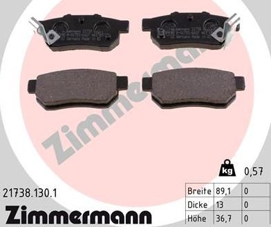 Тормозные колодки Zimmermann задние для Honda Jazz I 2002-2008. Артикул 21738.130.1