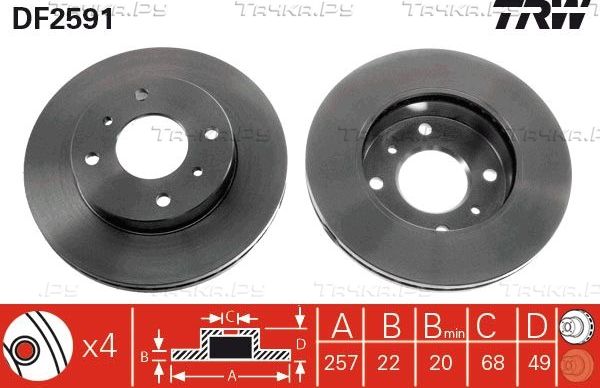 Тормозной диск TRW передний для Nissan Primera P11 1996-2002. Артикул DF2591