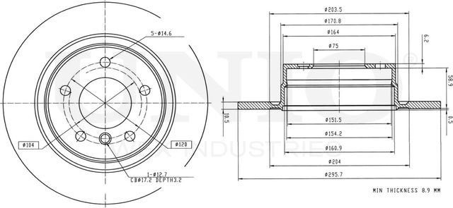 Диск тормозной (Unio). Артикул BRD-20408