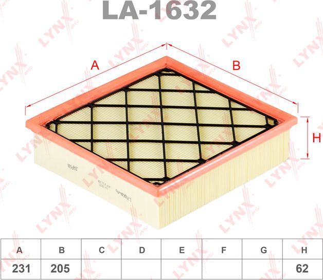 Воздушный фильтр LYNXauto для Volvo V40 Cross Country I 2012-2016. Артикул LA-1632