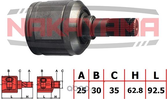 ШРУС внутр-й к-кт MITSUBISHI GALANT E55A/E75A 92-96 (25x30x155.3x35) (Nakayama). Артикул NJ7155NY