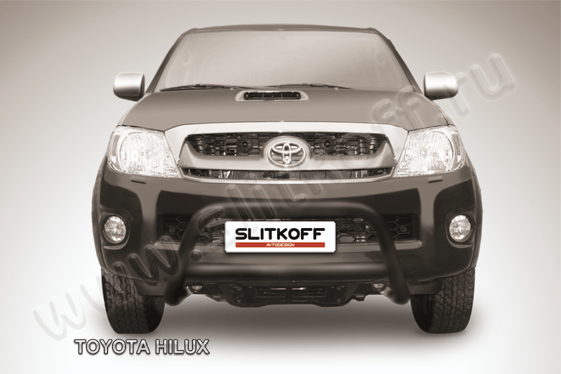 Кенгурятник Slitkoff d57 низкий ЧЕРНЫЙ матовый для Toyota Hilux VII 2008-2011. Артикул THL004B