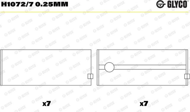 Вкладыши коренные Glyco. Артикул H1072/7 0.25mm