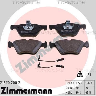 Тормозные колодки Zimmermann передние для Chrysler Crossfire 2003-2008. Артикул 21670.200.2