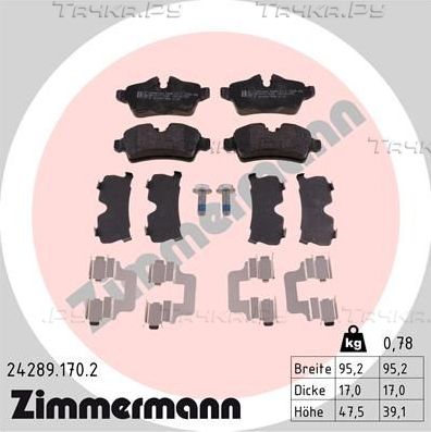 Тормозные колодки Zimmermann задние для MINI Coupe R58 2010-2015. Артикул 24289.170.2