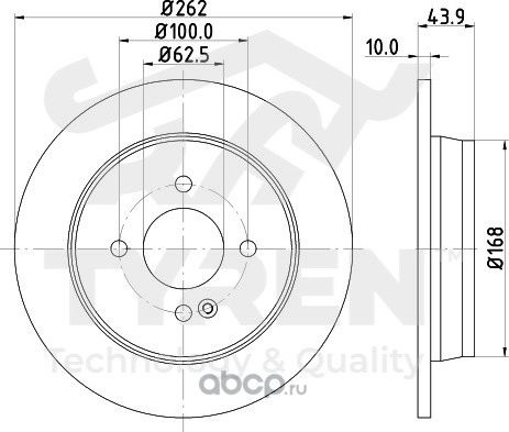 Тормозной диск (Tyren). Артикул TYR1016281