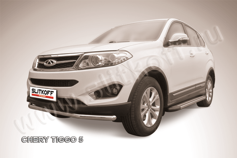 Защита Slitkoff переднего бампера d57 для Chery Tiggo 5 2014-2020. Артикул CT5-004