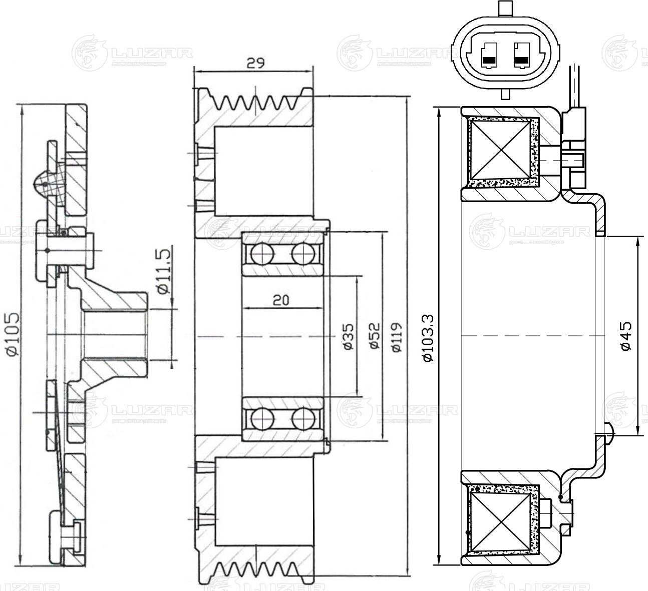 Муфта компрессора кондиционера Luzar. Артикул LMAC 0301