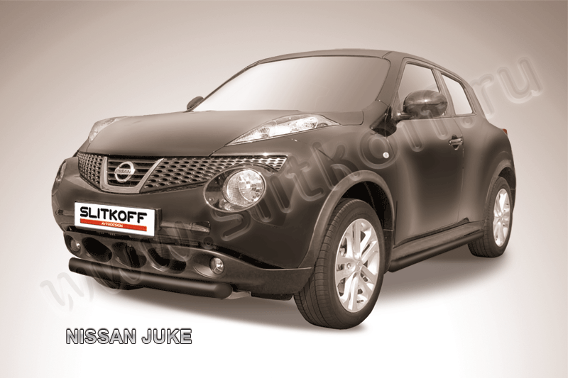 Защита Slitkoff переднего бампера d76 короткая ЧЕРНАЯ матовая для Nissan Juke 2WD 2010-2019. Артикул NJ2WD-001B