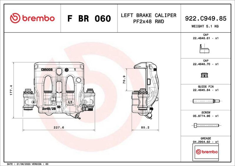 Тормозной суппорт Brembo (Серый чугун). Артикул F BR 060