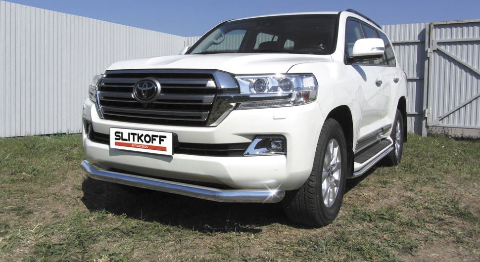 Защита Slitkoff переднего бампера d76 для Toyota Land Cruiser 200 рестайлинг 2015-2021. Артикул TLC2-15-005
