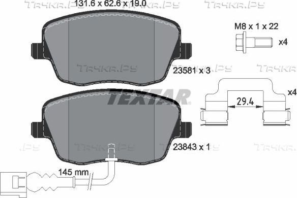 Тормозные колодки Textar Q+ передние для SEAT Cordoba II 2002-2009. Артикул 2358102
