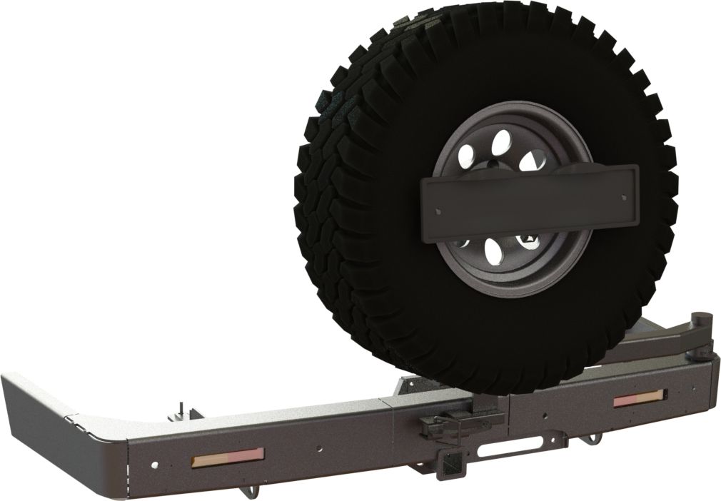 Бампер силовой STC задний для Toyota Land Cruiser Prado 150 2009-2017 с квадратом под фаркоп,кронштейном крепления запасного колеса по центру, кронштейном крепления гос номера и дублирующими фонарями. Артикул STC-TLCP150-BR-C1-L1