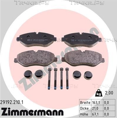 Тормозные колодки Zimmermann передние для Mercedes-Benz Viano I (W639) 2008-2014. Артикул 29192.210.1