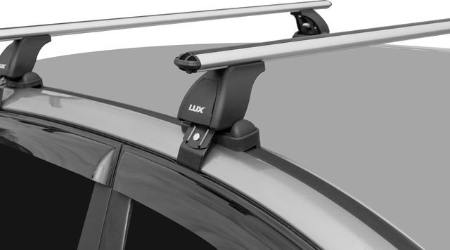 Багажник на крышу Люкс креп. за дверные проемы для Hyundai Santa Fe III 2012-2018 (Аэро-классик дуги шириной 52 мм). Артикул 698850+698881+690014