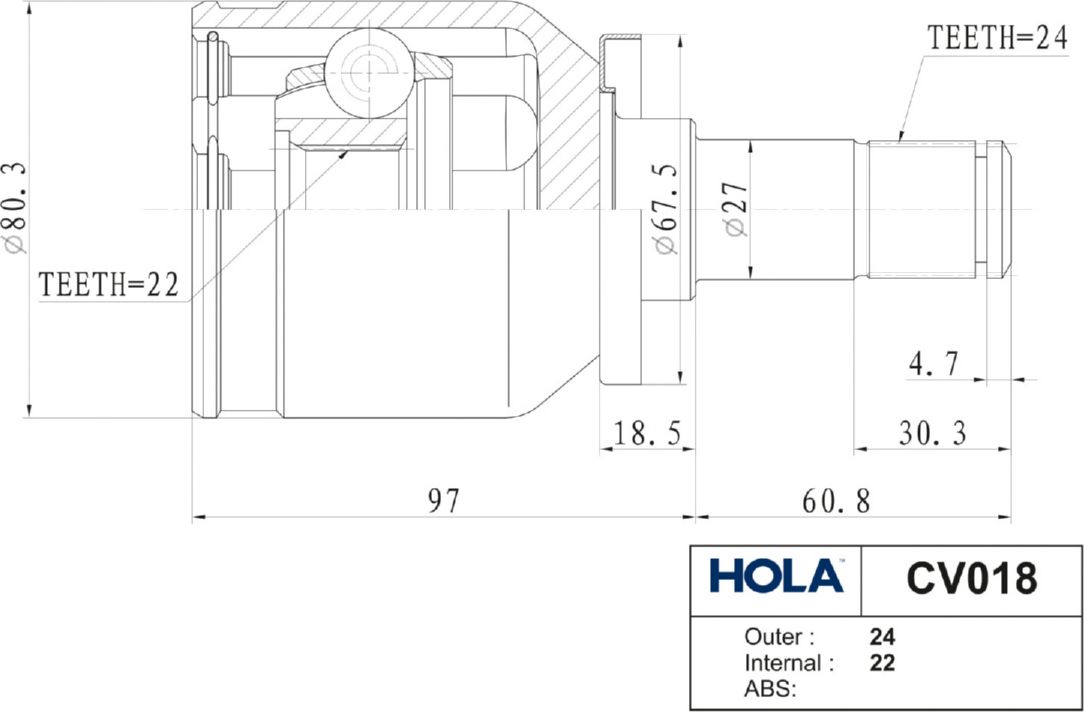 Шрус внутренний (граната) HOLA. Артикул CV018